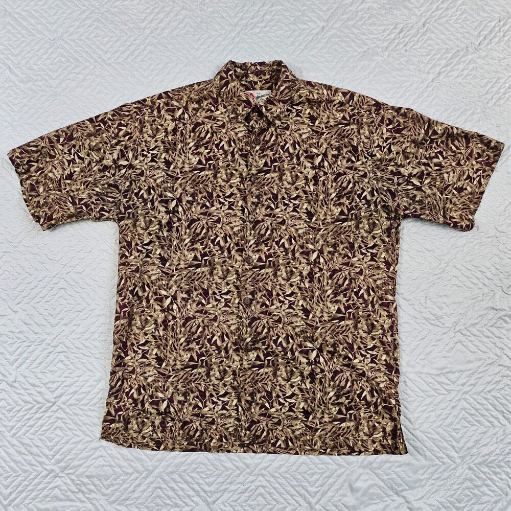 Hilo Hatties Mens M Brown Short Sleeve Hawaiian Floral Button Up Tropical USA